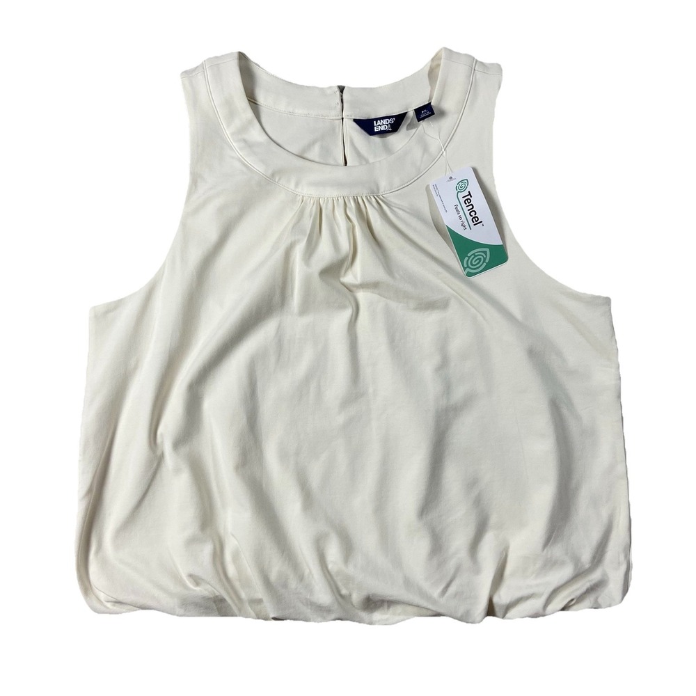 NWT Lands End Sleeveless Bubble Hem Scoop Neck Tank Tencel Ivory Women M Casual